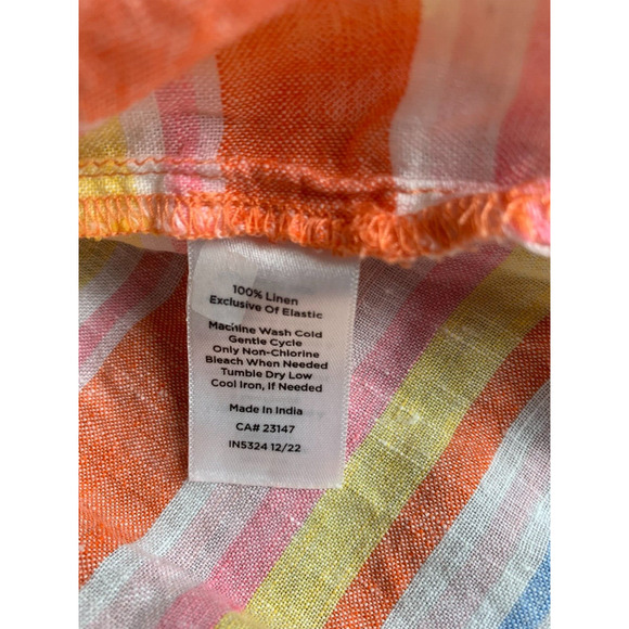 Talbots Linen Blouse Womens Size L Striped Colorful Short Sleeve Square Neck - Picture 5 of 7